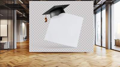 Graduation cap or mortar board on paper corner. Wall mural