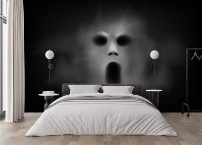 Scary face ghost on dark background Wall mural