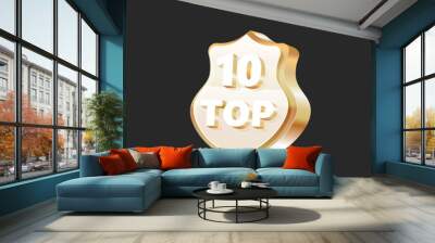 Top 10 award emblem. Golden award logo with laurel wreath and crown on black background. Wall mural