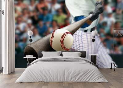 Baseball player hitting ball with bat in close up Wall mural