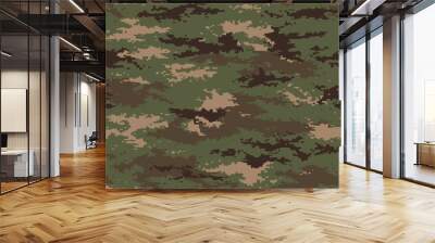 Digital pixel camouflage green seamless pattern Wall mural