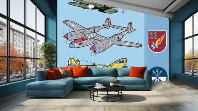 Vintage war fighter planes set 2 Wall mural