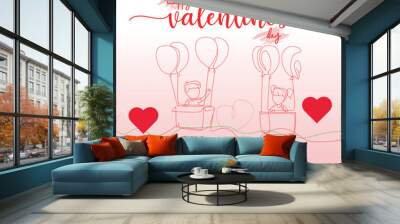 Greeting card and post card design for Valentines day. Social media post for love day on 14 february. Wall mural