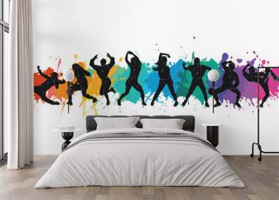 Detailed vector illustration silhouettes of expressive dance people dancing. Jazz funk, hip-hop, house dance lettering. Dancer. Wall mural