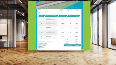 Invoice Template Design, Corporate Invoice Design Template, Vector Invoice Template, Cash Memo, Vector Quotation Design Template Wall mural