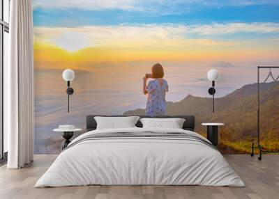 Landscape of sunrise on Mountain at  of Phu Chi Dao ,Thailand Wall mural