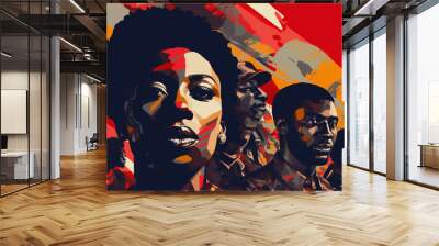 Black History Month colourful abstract illustration of a group of good looking black people Juneteenth racial equality and justice racism and discrimination Wall mural