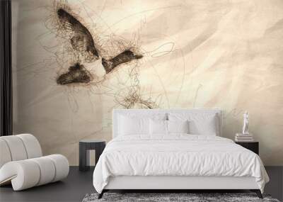 Sketch of Two Ring-Necked Ducks in Flight Wall mural