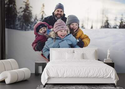 parent and children on sled Wall mural