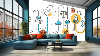 Flat line illustration of graph born business project startup process from idea to success for website banner and landing page, infographics, logo and icon. Concept for printed materials Wall mural