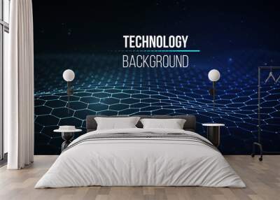 Abstract technology background. Background 3d grid.Cyber technology Ai tech wire network futuristic wireframe. Artificial intelligence . Cyber security background Vector illustration Wall mural