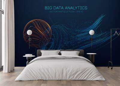 Big data analytics abstract vector background. 3d vector sphere data stream in abstract style. Abstract technology background wave flow. Data science concept. Technology analysis. Worldwide business Wall mural