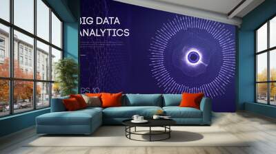 Big data visualization. Background 3d .Big data connection background. Cyber technology Ai tech wire network futuristic wireframe data visualisation. Vector illustration . Artificial intelligence . Wall mural