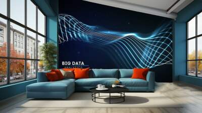 big data wave on dark background. futuristic cyber technology innovation backdrop. communication net Wall mural