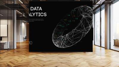 Black data technology background. Business computer internet concept. Big data network illustration. Digital communication and web analysis. Info storage abstract connection. Vector research data Wall mural