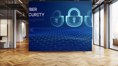 Coputer internet cyber security background. Cyber crime vector illustration. digital lock Wall mural