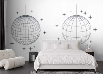 Disco ball vector in 3d style isolated on white background. Vector 3d disco ball background with stars and glitter. Music dance illustration. Wall mural