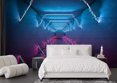 Glitch effect neon lamps design. Geometric trendy minimal design. Digital glitch background . Wall mural