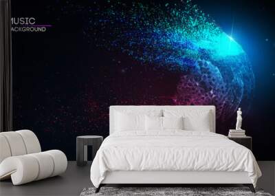 Music background line flow. Vector particle big data visualisation of matrix. Equalizer for music, showing sound waves with music waves. EPS 10 Wall mural