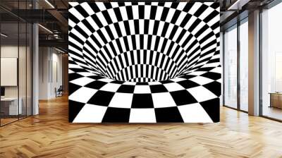 Optical illusion vector. Abstract vector tunnel. Black and White Abstract Hypnotic Wormhole Tunnel. Wall mural