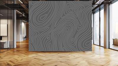 Seamless vector topographic map background white on dark. Line topography map seamless pattern. Mountain hiking trail over terrain. Seamless wavy pattern. Contour background geographic grid. Wall mural