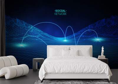 Social media blue abstract technology background. Global social network vector abstract. Network cyber technology concept. Wall mural