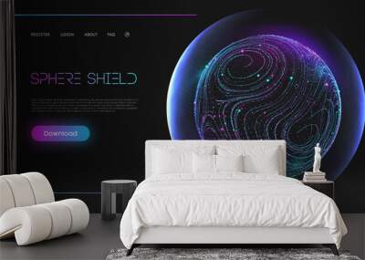 Sphere shield protect in abstract style. Virus protection bubble. Blue abstract antiviral futuristic technology background. 3d blue energy ball barrier illustration. Wall mural