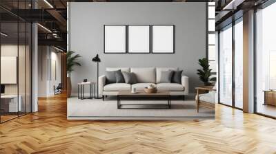 Modern Interior Frame Mockup Bundle. three 2:3 ratio Frames Mockup Bundle in Modern Interior, right cross angle view Wall mural