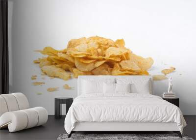 Pile of potato chips isolated on white background Wall mural