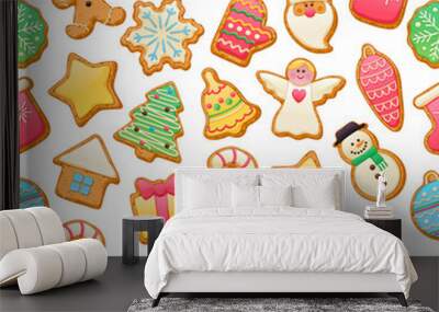 Colorful beautiful Christmas cookies icons pattern. Wall mural