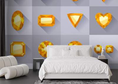 Set of flat style yellow jewels. Wall mural