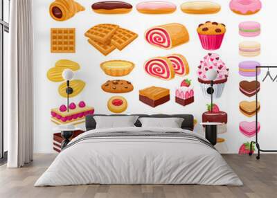 Sweet pastry icons set. Vector bakery products. Wall mural