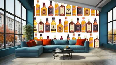 Whisky bottles seamless pattern background. Wall mural