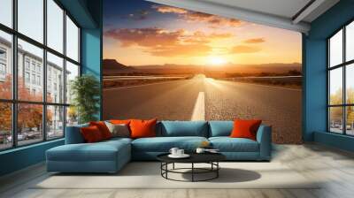 empty asphalt road and beautiful sky at bright sunset Wall mural