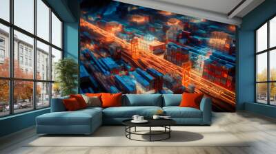 Container cargo freight train exemplifies global business logistics, combining air cargo trucking, rail, and maritime transport Wall mural