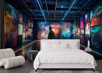 Immersive, interactive digital art installations blur the boundaries between technology and creative expression in this modern museum Wall mural