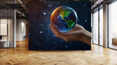 hand holding earth Wall mural