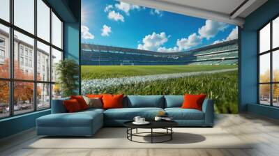 sky blue day sunny stadium pitch football grassy game sport green background nobody grass sunlight outdoors field nature sunshine natural architecture building cloud outside soccer daylight arena Wall mural