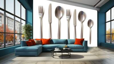 3d realistic cutlery set with table knife, spoon, fork, tea spoon and fish spoon. Wall mural