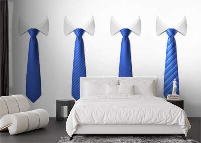 3d realistic vector icon illustration set. Neck blue tie with white collar with different stripe pattern. Wall mural