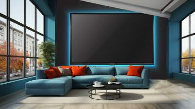 3d realistic vector TV scree on the wall with neon light. Wall mural