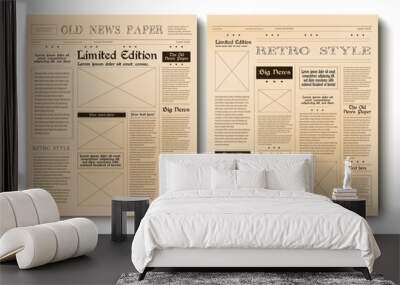 Realistic vector old vintage news paper in two 2 pages, template for your news and information page. Wall mural