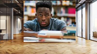 A college student studying at a library desk Wall mural