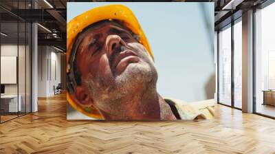 close up of road worker suffering from summer heat in city during hard working day Wall mural