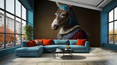 Created with Generative AI technology. portrait of a donkey in renaissance clothing Wall mural