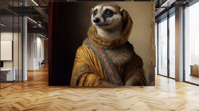 Created with Generative AI technology. portrait of a meerkat in renaissance clothing Wall mural