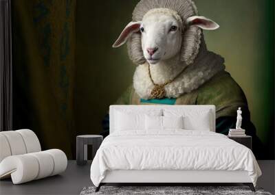 Created with Generative AI technology. portrait of a sheep in renaissance clothing Wall mural