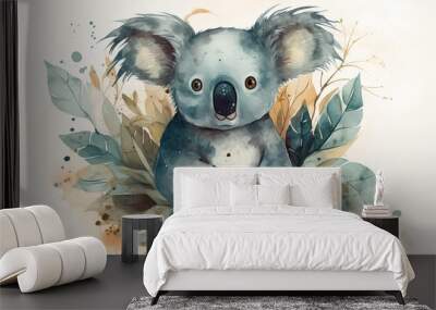 Cute koala in watercolor illustration, concept of Watercolor wildlife art Wall mural