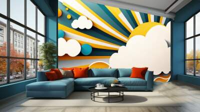 Greeting page banner with clouds and sun, concept of Brightness and Joyful, created with Generative AI technology Wall mural