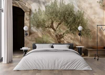 olive tree in a courtyard Wall mural